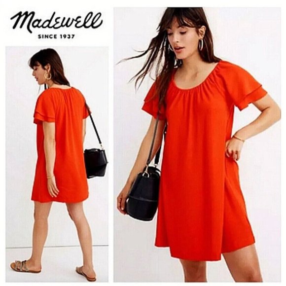 NWT MAdewell Texture and Thread Orange REd A line Mini Dress XS - Picture 1 of 7
